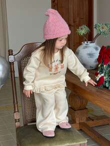 DAZY Set Sweatshirt Bayi Perempuan (Kerah Bulat Lengan Panjang Motif Kartun dengan Hiasan Ruffle untuk Musim Semi/Musim Gugur) - Khaki - View 5
