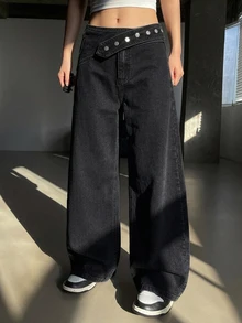 DAZY 女款休閒百搭日常穿著牛仔褲 - 黑色 - 查看 3