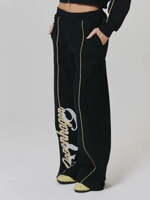 MUSERA Quần jogger dáng rộng co giãn in họa tiết màu tương phản phong cách vintage Y2K dễ thương cho ngày thường và đi học tiểu học - màu đen - Xem 3