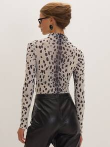 MUSEYN Mesh Dalmation Print Bodysuit Versatile Everyday Date Night Chic New Season Fall - Multicolor - View 4