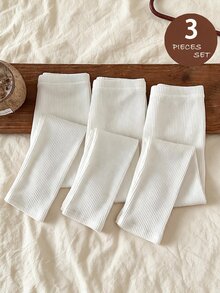 LMoss Kids LMoss 3件組少女純色修身休閒內搭褲，聖誕款，舒適秋冬穿搭，保暖舒適 - 白色 - 查看 3