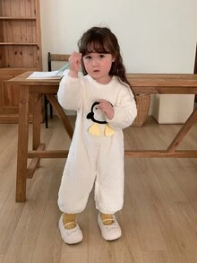 DAZY Infant Girl Round Neck Cartoon Long Sleeve Fleece-Like Autumn/Winter Bodysuit - Beige - View 6