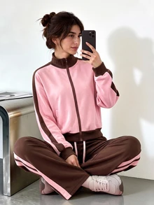 Sovereign Charm Sovereign Charm Women's Colorblock Long Sleeve Top And Pants Casual Daily Sports Set - Multicolor - View 3