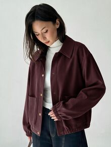 Aloruh Women's Solid Color Long Sleeve Single-Breasted Casual Jacket - Maroon - View 8