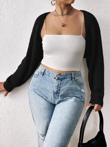 Solflare Cardigan de punto acanalado talla grande sin top de camisola, ropa de primavera, para invierno y otoño - Negro - Ver 4