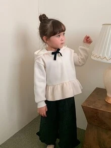 DAZY Infant (Girl) Solid Color Bow Hooded Long Sleeve Sweatshirt Winter - White - View 3