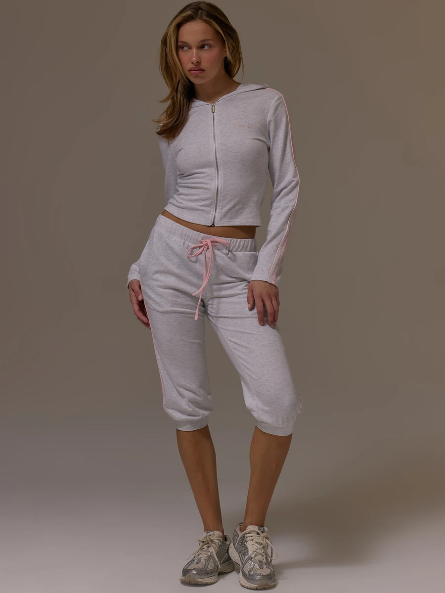 Musera Sport Elasticated Drawstring Waist Loose Fit Cuffed Capri Pants Cute Girly Autumn Winter Fall Gym Holiday Dainty Ice - Grey - View 1