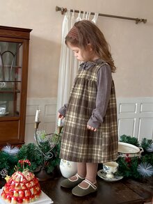 DAZY Infant/Toddler (Girl) Plaid Casual Loose Korean Style Dress - Coffee Brown - View 7