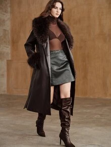 Anewsta Women's Coffee-Colored Long Wool Coat With Cuff And Collar Patchwork, Suitable For Travel, Dating, Gathering, Daily Commute And Casual Wear - Coffee Brown - View 5