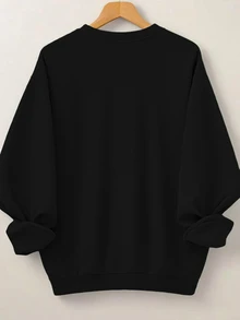 Linhara CURVE 大尺碼女款圓領字母印花衛衣，冬季畢業季、返校季、教師穿搭秋季套頭衫 - 黑色 - 查看 2