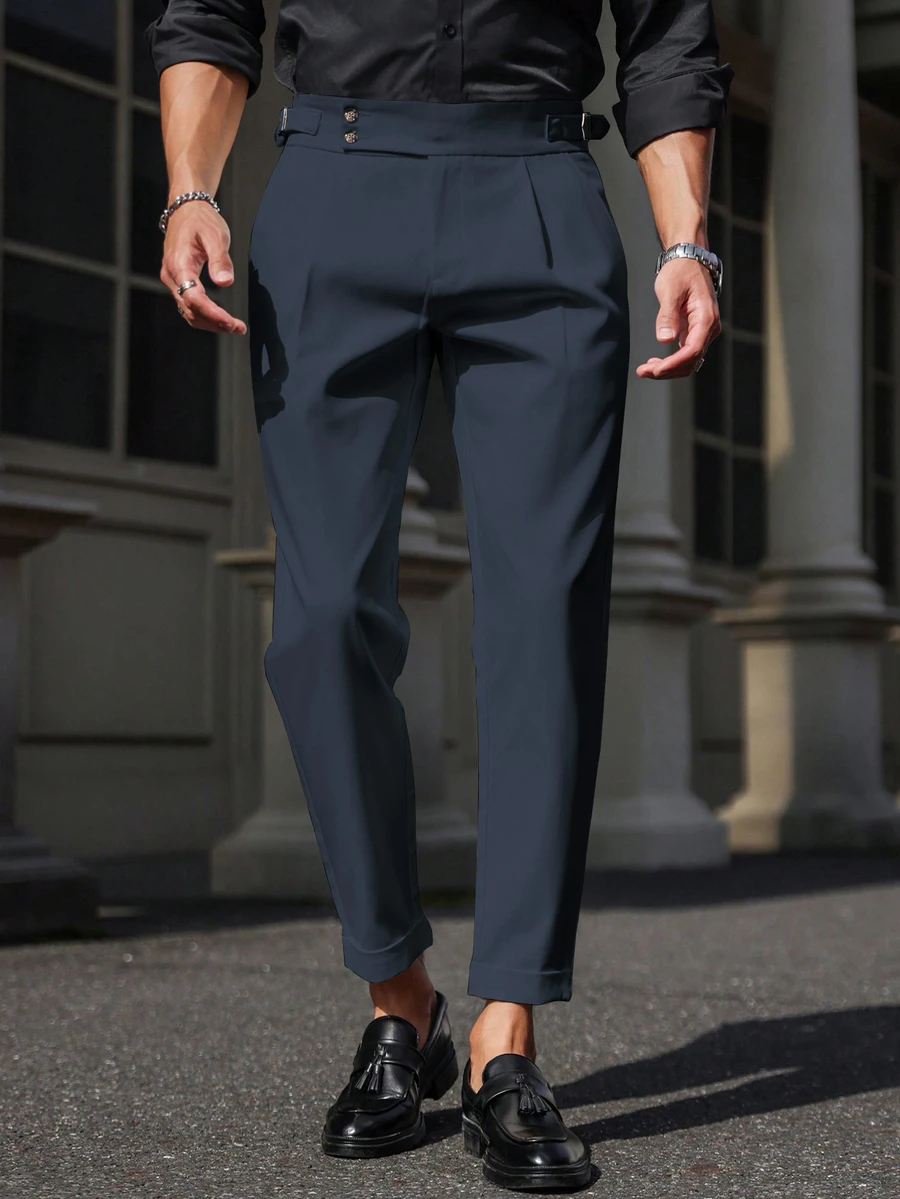 Manfinity Mode Men's Casual Solid Color Tapered Formal Pants For Commuting, Autumn, Fall Formal - Navy Blue - View 1