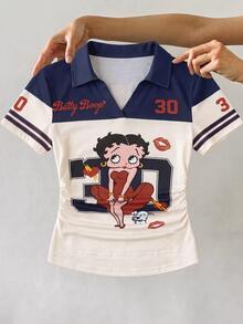 Attitoon Betty Boop x SHEIN Women's Cartoon Pattern Casual Daily Short Sleeve T-Shirt - Multicolor - View 5