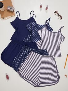 ZzzCrew 3pcs/Set Polka Dot & Striped Women's Pajama Set, Sexy Casual Loungewear - Multicolor - View 1