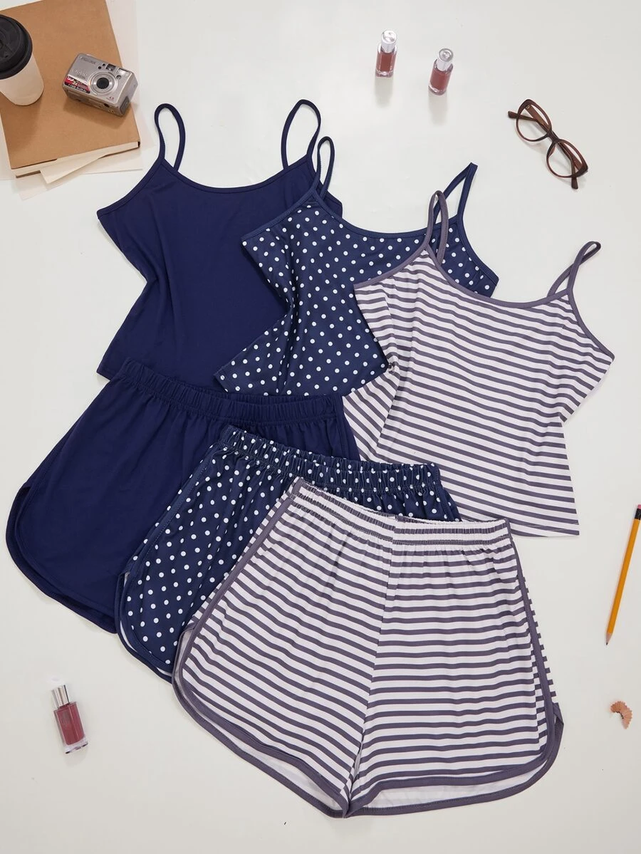 ZzzCrew 3pcs/Set Polka Dot & Striped Women's Pajama Set, Sexy Casual Loungewear - Multicolor - View 1