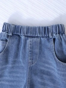 SHEIN 青少年女孩秋季套裝 2件組圓領休閒韓系可愛寬鬆蝴蝶印花衛衣 白色與淺藍色水洗刺繡 - 彩色 - 查看 3