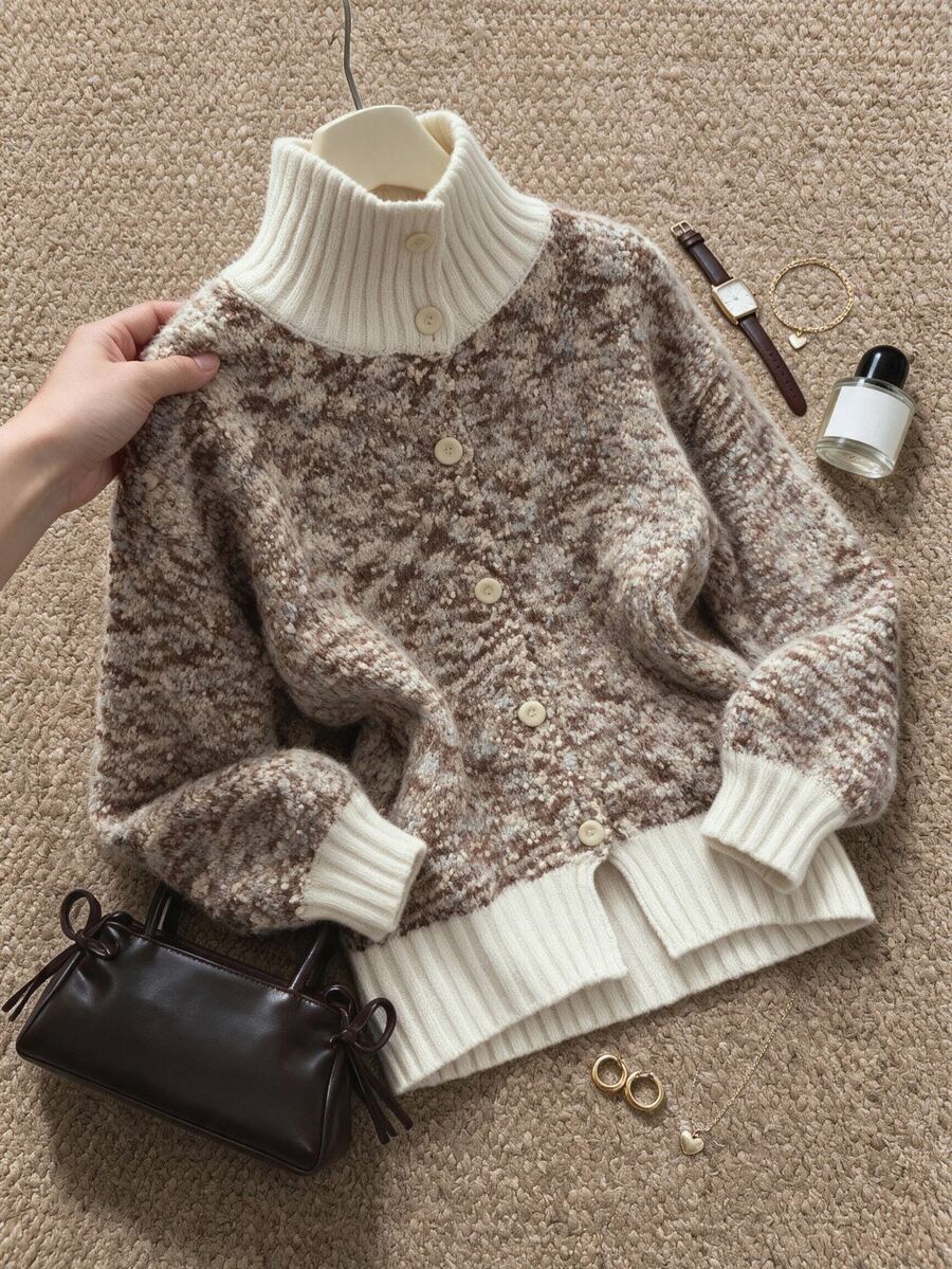 Grovea Áo khoác cardigan len họa tiết hoa cúc sợi đặc biệt nhiều màu thời trang nữ size lớn, phong cách thường ngày đa năng cho mùa thu/đông - Nhiều màu - Xem 1