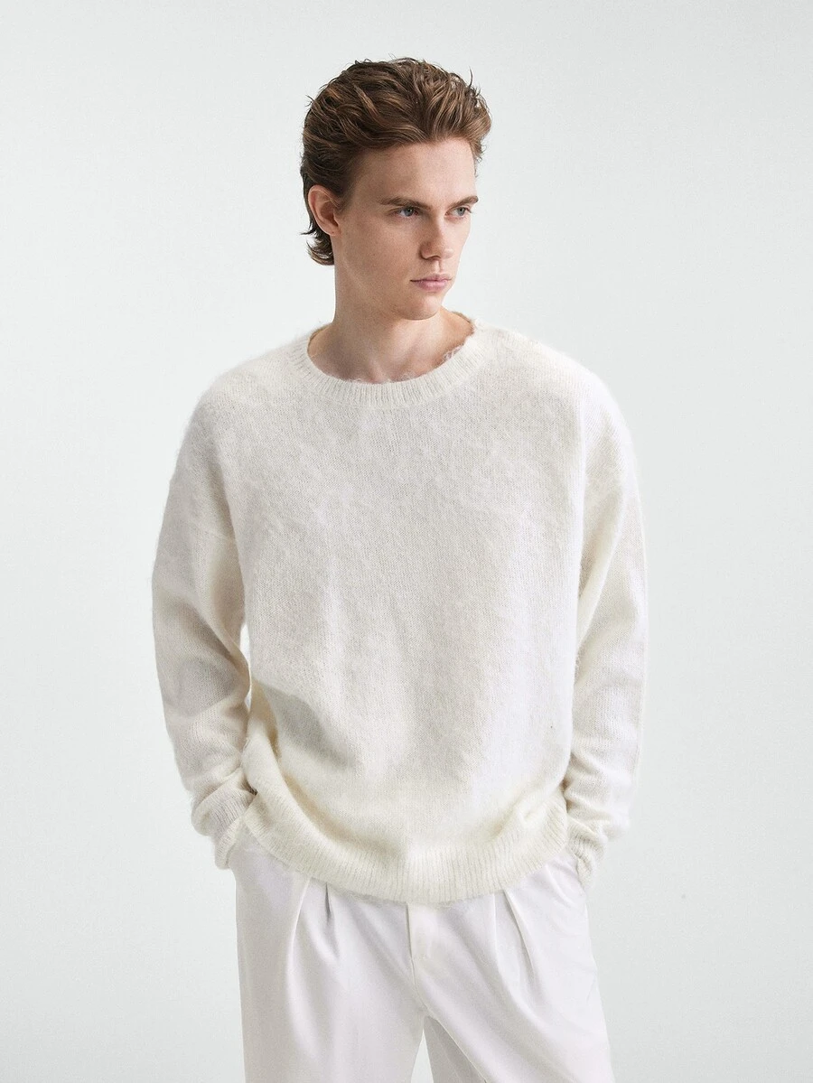 RONVEXI Men's Solid Color Casual Versatile Daily Wear Long Sleeve Sweater - Beige - View 1