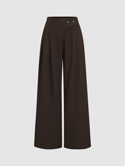 Sweetra Autumn/Winter New Vintage Elegant Commuter Low Waist Wide Leg Single-Breasted Double-Button Slimming Drape Minimalist Women's Brown Long Sleeve