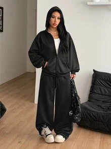 Coolane ملابس نسائية ربيع/صيف بنفس الأسلوب للأزواج/بنفس الأسلوب للأزواج/أساسي/للخروج منسوجة - الأسود - مشاهدة 5
