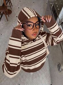 Muchica Women's Streetwear Striped Colorblock Long Sleeve Hooded Sweatshirt - Multicolor - View 3