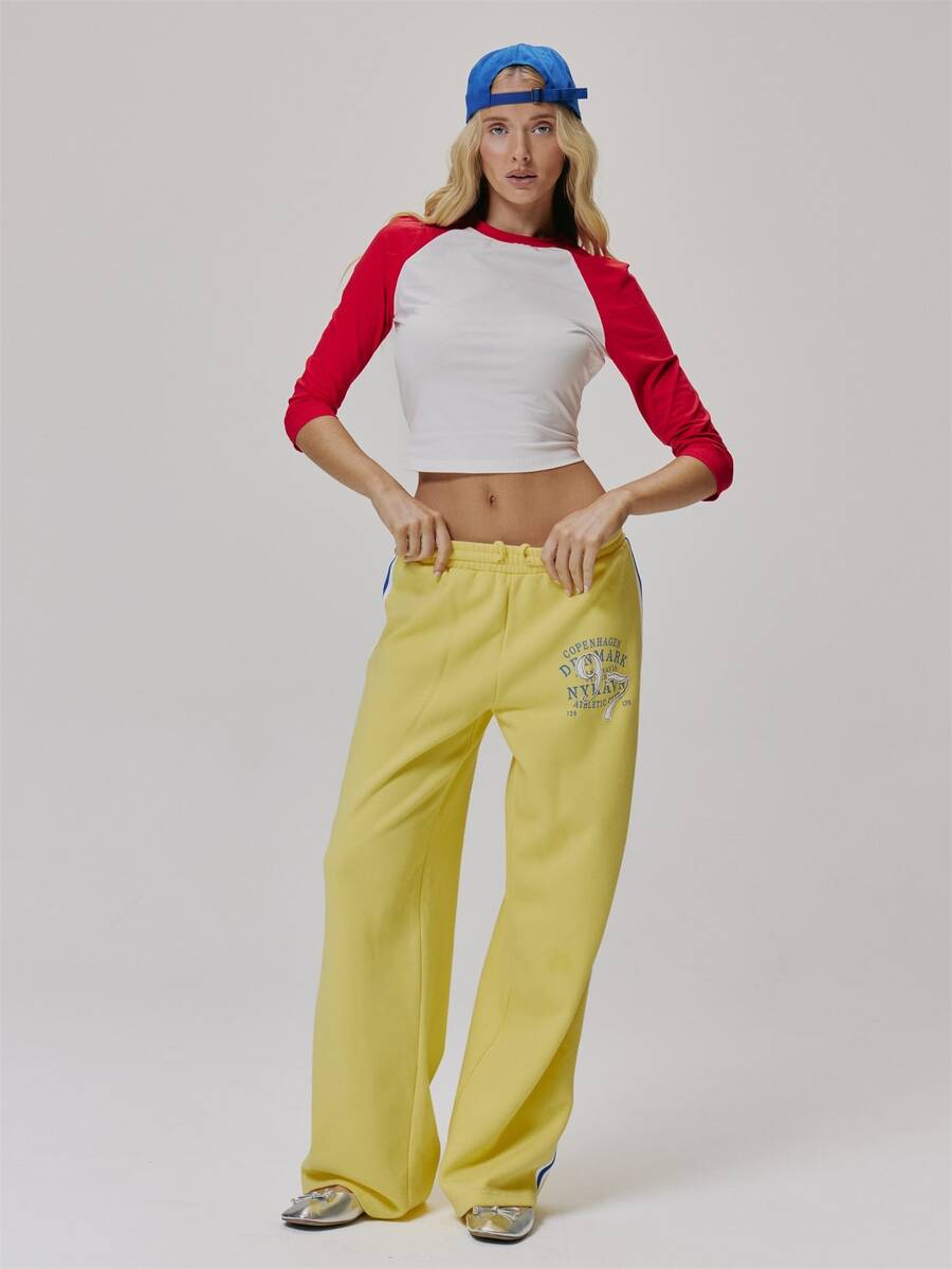 MUSERA Graphic Printed Logo Elasticated Drawstring Waist Jogger Cute Daily Vintage Y2K Back To School Primary - Yellow - View 1