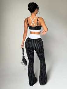 SHEIN Sovereign Charm Seamless Knit Women's Polka Dot Sports Set - Black - View 7