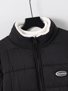 SHEIN Teen Boys' Jacket Thermal Lined Hooded Padded Quilted Winter Coat,Back-To-School Winter Autumn - Black - View 7