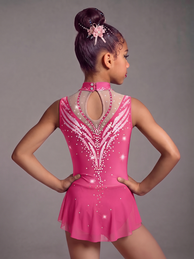Tween Girls Pink Gymnastics Leotard, Printed With Rhinestone Design, Tight High Elastic Fabric Comfortable Fit 4-Way Stretch, Suitable For Gymnastics Dance Sports - Pink - View 4