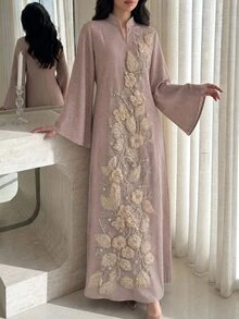 Yasmyna Women's Full-Length Floral Decor Casual Elegant Loose Comfortable Party Robe - Pink - View 4