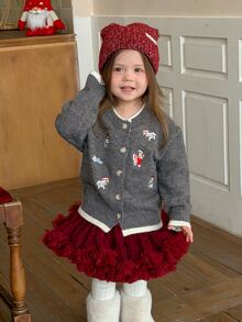 DAZY Christmas Machine Embroidered Cute Comfortable Baby Girl Sweater - Grey - View 6