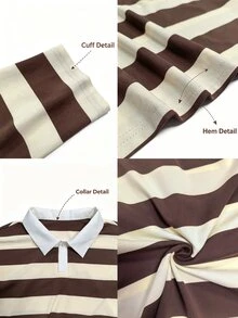 Manfinity Dauomo Casual Men's Striped Long Sleeve Commuter Polo Shirt - Brown - View 5