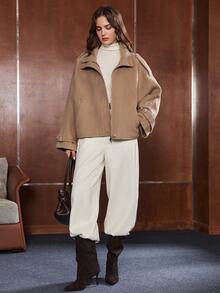 Anewsta Women's Solid Color Casual Versatile Daily Overcoat - Camel - View 3