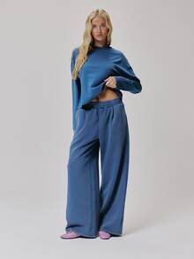 MUSERA Elasticated Waist Pleated Style Loose Fit Straight Leg Jogger Cute Daily Vintage Y2K Back To School Primary - Baby Blue - View 1