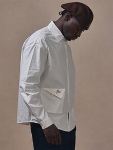 Musero Oversized Shirt With Pocket Detail Contrast Embroidery On Pocket Autum Winter Essentials - White - View 2