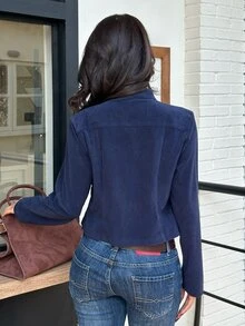 FavEase Women's Autumn Minimalist Slim Fit Street Style Stand Collar Long Sleeve Jacket - Navy Blue - View 2