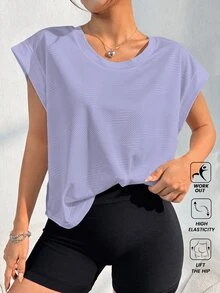 SHEIN Rhythm Era 女款大尺碼無袖落肩露背背心，適合瑜伽、戶外、健身房與健身運動 - 紫色 - 查看 5