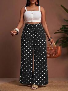 Slaydiva Festival Plus Size Women's White Non-Stretch Polka Dot Slim Straight Leg Jeans - Black - View 5