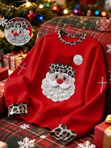 GlowEve CURVE Plus Size Women's Casual Crew Neck Christmas Pattern Embroidered Beadwork Long Sleeve Sweatshirt, Holiday Bow Pattern, Long Sleeve Pullover - Blue - View 1