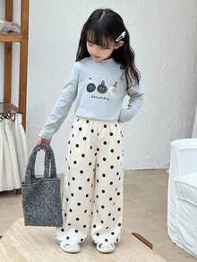 DAZY Young Girl Polka Dot Casual Versatile Daily Wear Long Pants - Beige - View 3