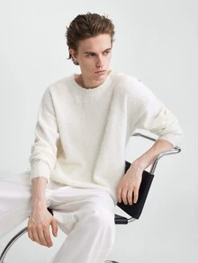 RONVEXI Men's Solid Color Casual Versatile Daily Wear Long Sleeve Sweater - Beige - View 6