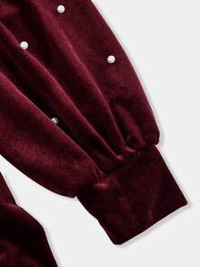 SHEIN Tween Girl Beaded Petal Kids Sleeve Waist-Cinching Snug Fit Winter Dress For Holiday Party, Dance, Casual And Daily Wear Autumn Tween Girl - Red - View 4