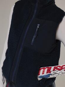 Musera Sport High Neck Zip Through Fluffy Borg Sleeveless Gilet Jacket Active Outdoors Workout Gym Terra Peak - Navy Blue - View 6