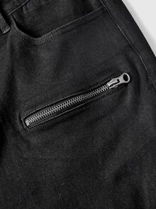 ROMWE Celana Jeans Model Flare Denim Berlapis Gaya Jalanan Indie Sleaze Y2K dengan Dekorasi Rivet di Saku, Ukuran Plus - Hitam - View 4