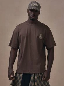 Musero Oversized Drop Shoulder Tshirt " Ice Cold" Graphic Print Autum Winter Essentials - Brown - View 1