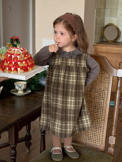 DAZY Infant/Toddler (Girl) Plaid Casual Loose Korean Style Dress