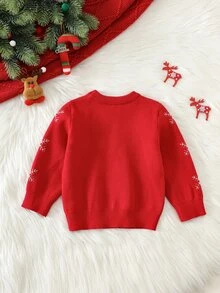 SHEIN 嬰兒男/女童、幼兒秋冬保暖內裡加厚可愛馴鹿聖誕毛衣，嬰兒聖誕毛衣 - 紅色 - 查看 2
