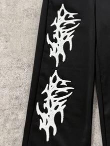 SHEIN Coolqubz 秋季男童青少年時尚高街寬鬆寬腿針織長褲，舒適面料，百搭配色，適合校園與日常穿著，秋冬款 - 黑色 - 查看 6