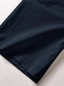 Rusticease 女款海軍藍100%純棉寬腿口袋長褲，優雅素色休閒款，適合秋季辦公室上班、節日度假旅行 - 藏蓝色 - 查看 4