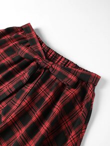 GlowEve CURVE 女款大尺碼紅黑格紋裙，適合城市通勤穿著，腰部綁帶女款大尺碼裙 - 紅色 - 查看 5