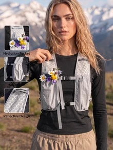 WanderVale Women's Geometric Pattern Zipper Design Outdoor Vest - Light Grey - View 1